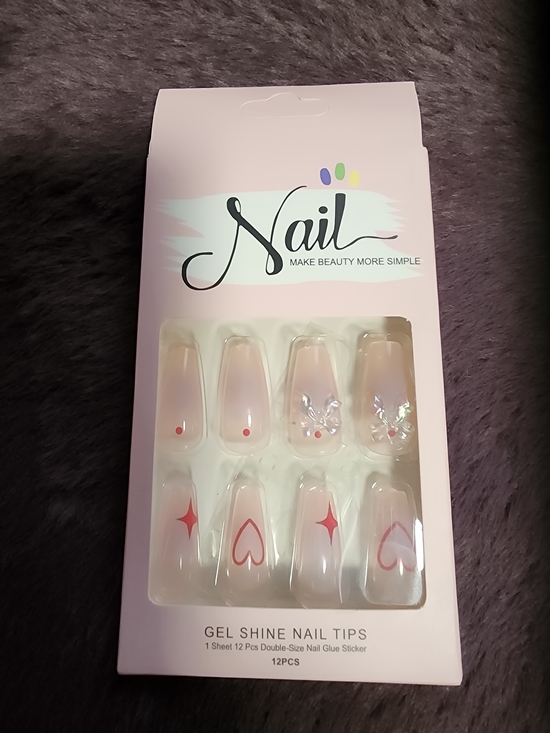 Other - Press On Tips Gel Shine Pink Heart & Star 12 Pcs. $6 NIB